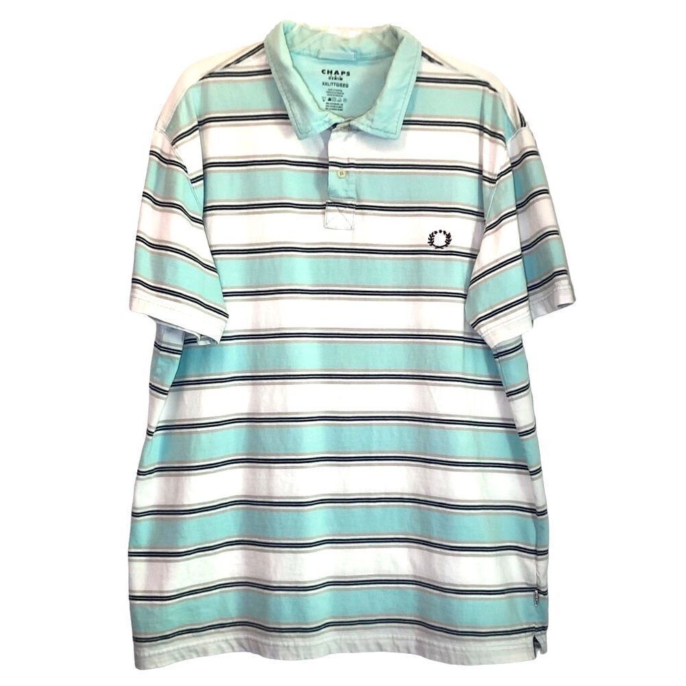 Chaps Denim by Ralph Lauren Striped Polo in White/Aqua/Navy Men’s XXL